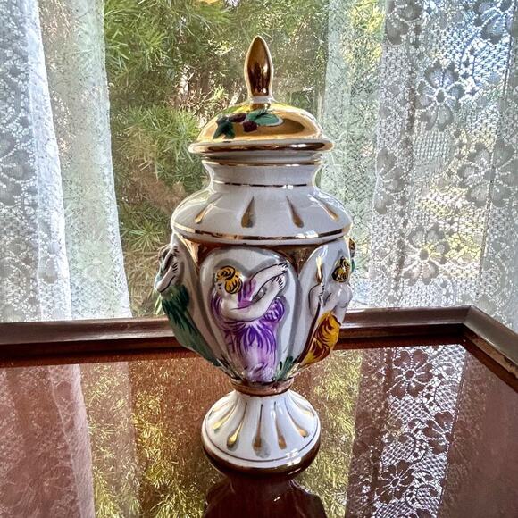 Vintage ELPA Alcobaca Portugal Hand Painted Gilded Ginger Jar Urn - Picture 10 of 11